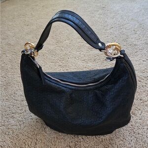 Gucci Black Hobo Bag with Gold Accents